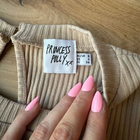 Princess Polly Aiken Long Bell Sleeve Ribbed Boho Beige Romper - Picture 8 of 8